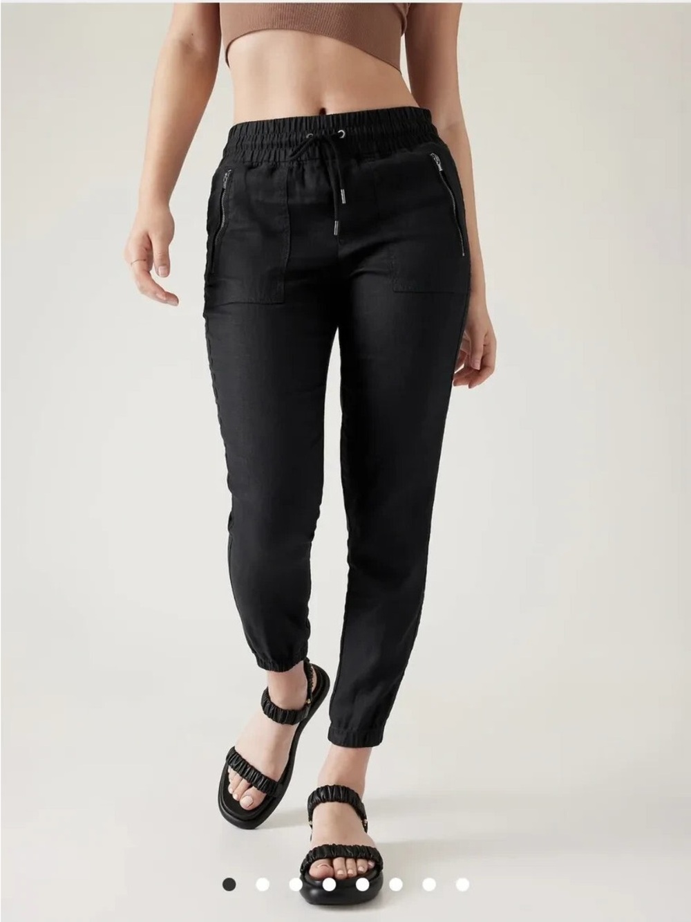 Athleta Black 100% Linen Cabo Drawstring Jogger Pants, size 4